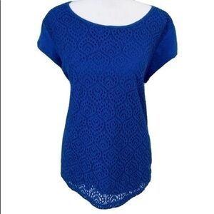 Liz Clairborne Short Sleeve Top Crotchet Front Size Large